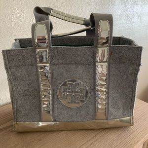 Tory Burch gray felt metallic tote bag